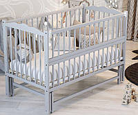 Кроватка колыбель для новорожденных Веселка, маятник, 3 уровня дна, откидная боковина. Серый
