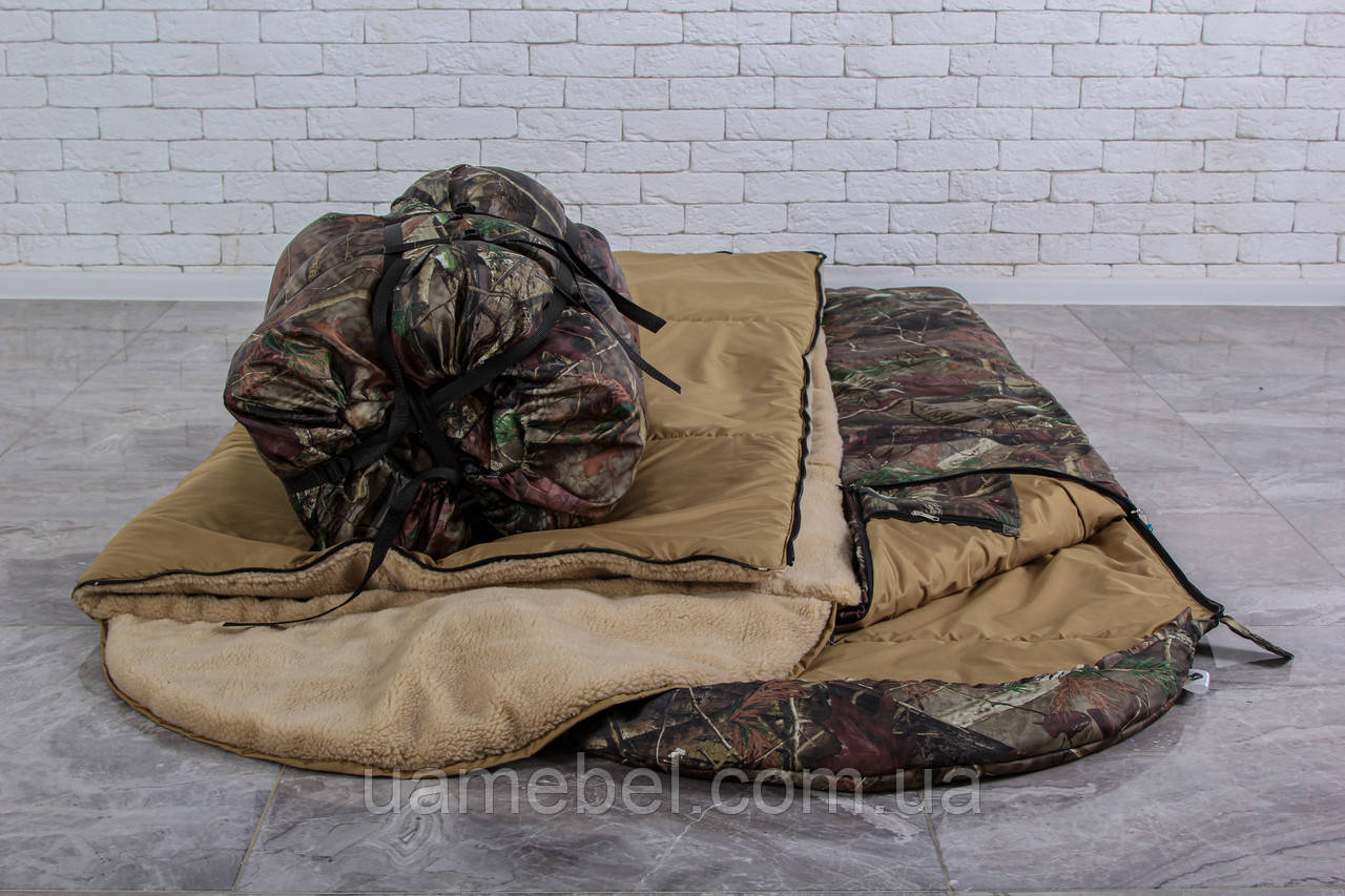 Тактичний спальний мішок 2в1 на хутро (до -25) спальнік туристичний для походу, для холодної погоди!