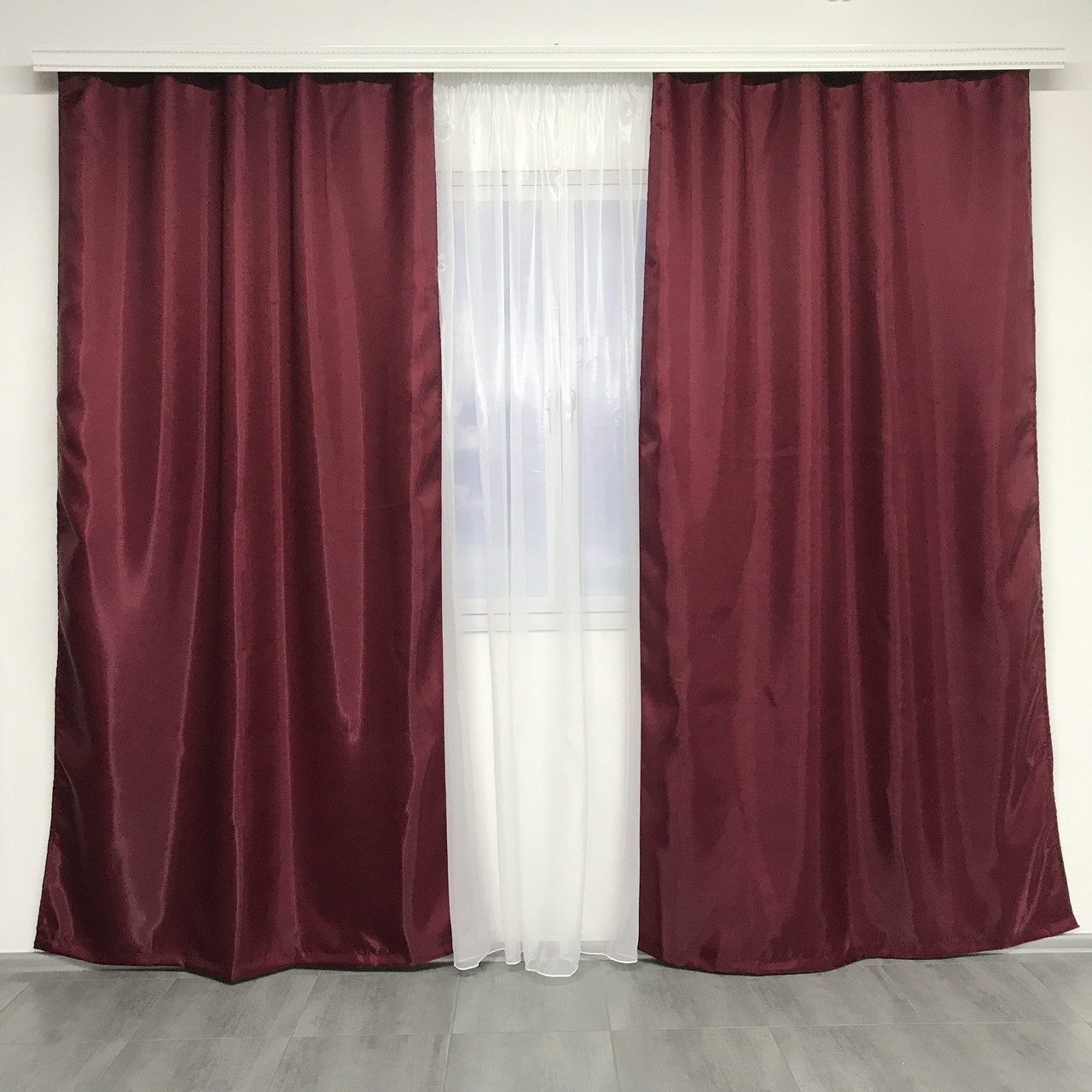 Комплект підшитих штор з монорея 150х270 см (2 шт) ALBO Бордовие (SH-F-7), фото 1