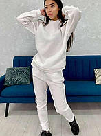 Женский спортивный костюм трехнитка с начёсом - флисом с мягким уютным капюшоном Белый