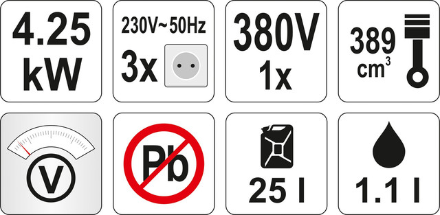 Бензиновый генератор YATO (4,25 - 5.5 кВт 230\380 В) 