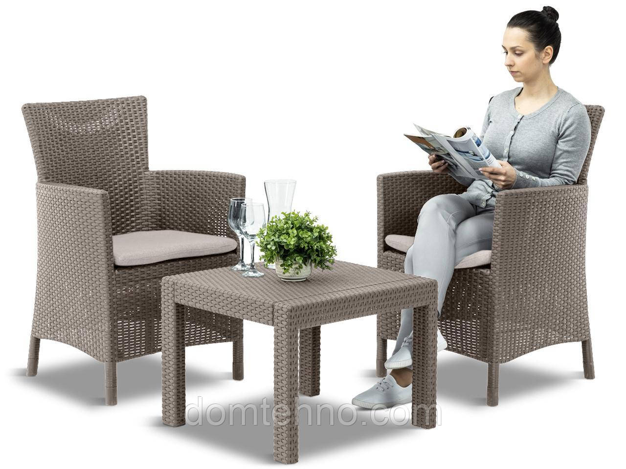 Набір пластикових садових меблів Keter Rosario Balcony SET 216938 бежевий Allibert Curver 216938 + Подушки