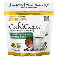 Органічний кавовий напій California GOLD Nutrition "CafeCeps" з грибами кордицепс і Рейші (100 г)
