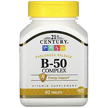 Комплекс вітаміну В, 21st Century "B-50 Complex" уповільнене вивільнення (60 таблеток)