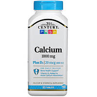 Кальций с витамином D3, 21st Century "Calcium Plus D3" 1000 мг, 800 МЕ (90 таблеток)