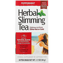 Трав'яний чай для схуднення, 21st Century "Herbal Slimming Tea" м'ята перцева, без кофеїну, 24 пакетики (48 м)