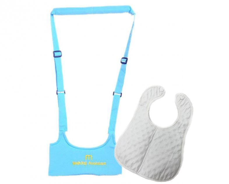 Набір дитячі рукавиці-ходунки Walking Assistant Moby Baby Блакитний і Слинявчик на кнопці Білий (n-1056)