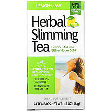 Трав'яний чай для схуднення, 21st Century "Herbal Slimming Tea" лимон-лайм, без кофеїну, 24 пакетики (48 г)