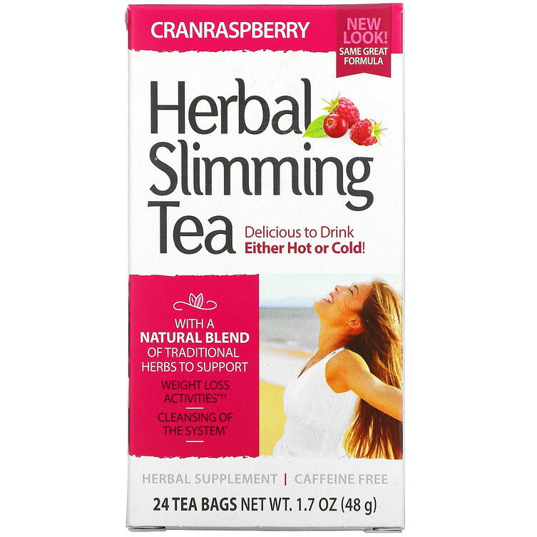 Трав'яний чай для схуднення, 21st Century "Herbal Slimming Tea" смак журавлини, без кофеїну, 24 пакетики (48 г)