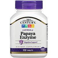 Пищеварительные ферменты папаи 21st Century "Papaya Enzyme" (100 жевательных таблеток)