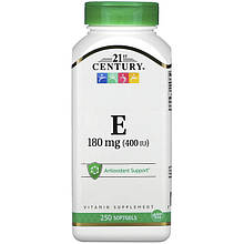 Вітамін Е, 21st Century "Vitamin E" 180 мг (400 МО) (250 гелевих капсул)