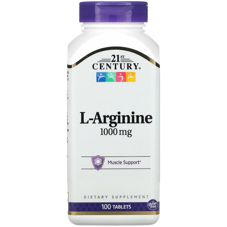 L-Аргінін 21st Century "L-Arginine" 1000 мг, підтримка мускулатури (100 таблеток)