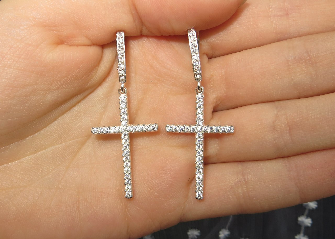 Серьги Кресты с камнями серебро 925 - фото 1 - id-p257312864