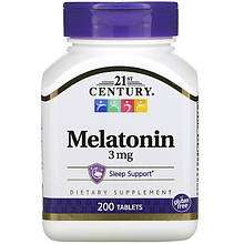 Мелатонін 21st Century "Melatonin" здоровий цикл сну, 3 мг (200 таблеток)