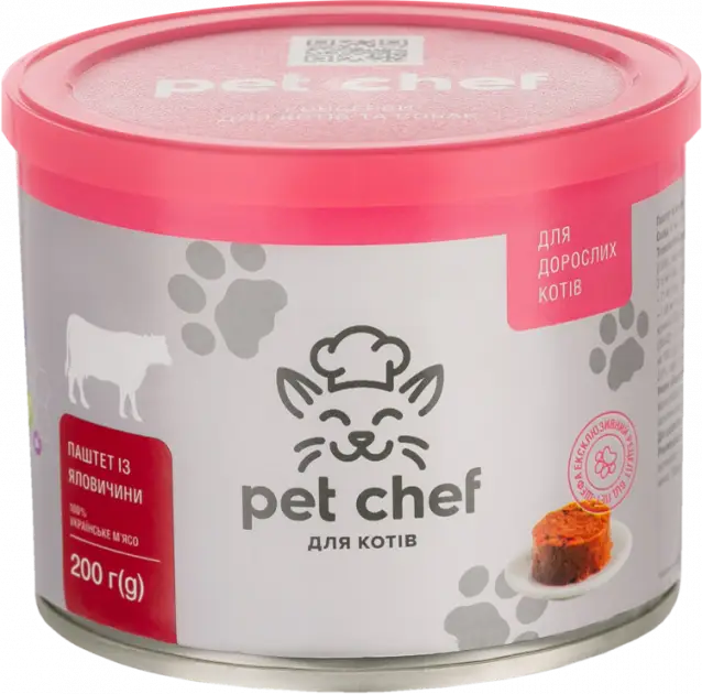 ПаштетPet Chef з яловичиною для дорослих котів 200г
