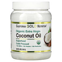 Кокосова олія California GOLD Nutrition "Coconut Oil Cold-Pressed Organic Virgin" холодного пресування (1,6 л)