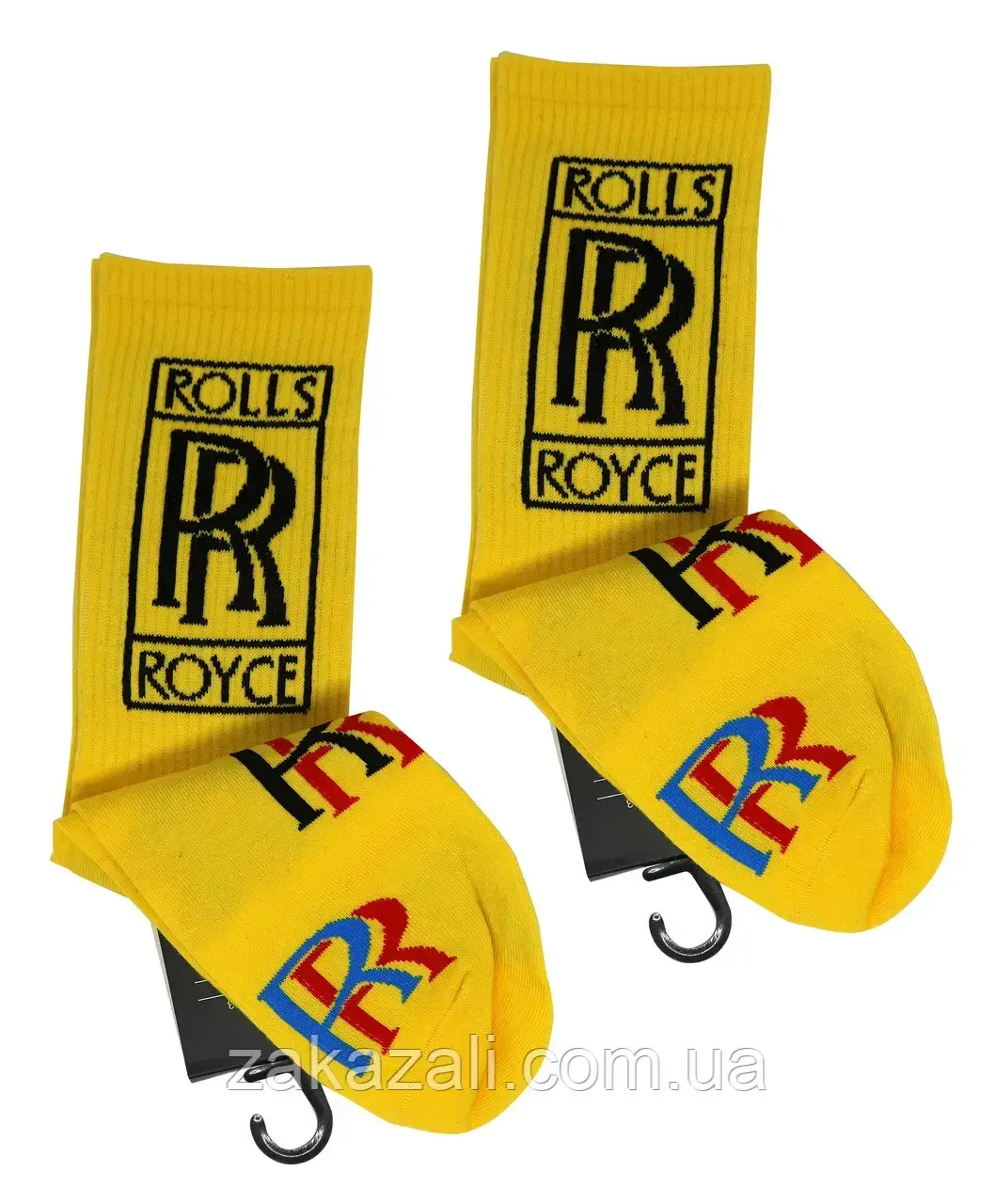 ✅ Чоловічі носки з принтом | Круті жовті шкарпетки з написом Rolls Royce, 41-48, висока якість, бавовна