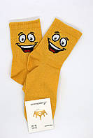 Женские желтые яркие носки с принтом Смайлик мордочка | Жіночі прикольні жовті шкарпетки з малюнком