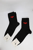Женские черные носки с принтом сердце (Житомир, в рубчик, хлопок, 36-40) | Носочки качественные с сердечком