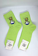 Женские яркие носки с принтом Симпсон (Украина, в рубчик, хлопок) | Салатовые Носочки качественные с рисунком