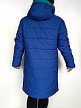 Синя  зимова стильна  жіноча куртка-пальто на блискавці, фото 2