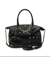 Сумка женская Victoria s Secret The Victoria Slouchy Satchel из эко кожи, черная с золотой фурнитурой