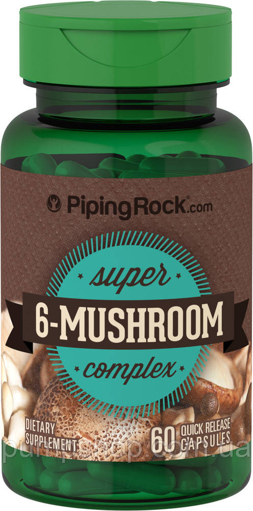 Комплекс екстрактів з 6 грибів Piping Rock Super 6 Mushroom Extract Complex 60 капс.