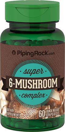 Комплекс екстрактів з 6 грибів Piping Rock Super 6 Mushroom Extract Complex 60 капс., фото 2