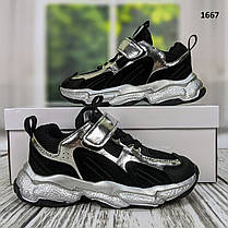 Дитячі кросівки для дівчинки чорні зі сріблом на об'ємній підошві, фото 4