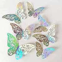 Метелики для прикрас декоративні 12 штук сріблясто-перламутровий