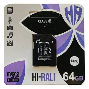 Картка пам'яті Hi-Rali microSDHC 64 GB Card Class 10 + SD adapter