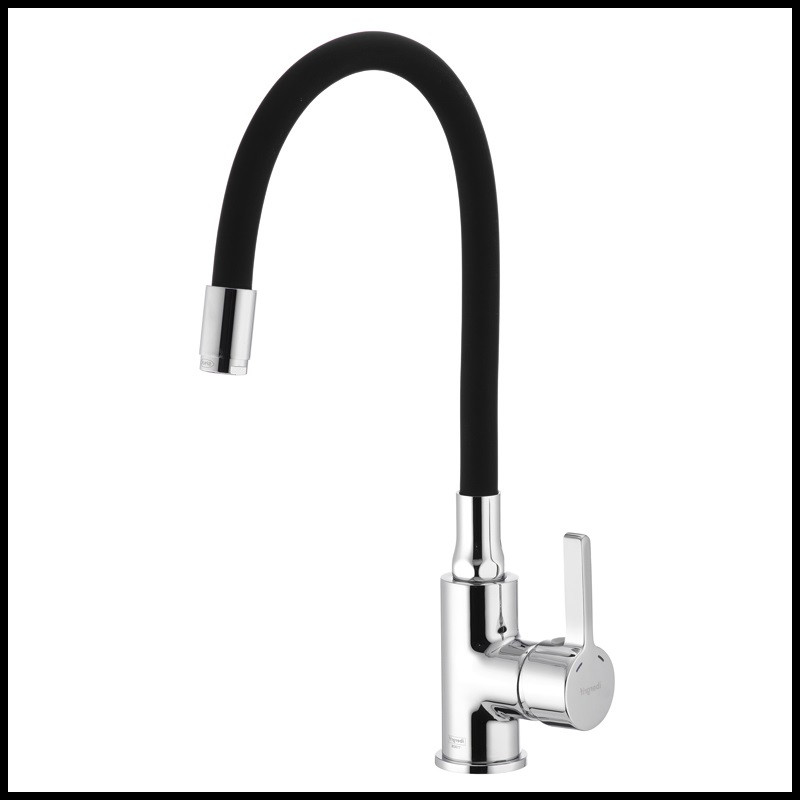Змішувач для кухні ГНУЧКИЙ вилив гусак носик ЧОРНИЙ IBERGRIF M22112-2 (IB0068), фото 1