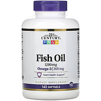 Рыбий жир 21st Century "Fish Oil" 1200 мг, поддержка здоровья сердца (140 гелевых капсул)