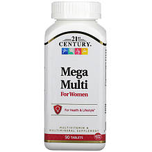 Мультивітаміни та мультимінерали для жінок 21st Century "Mega Multi For Women" (90 таблеток)