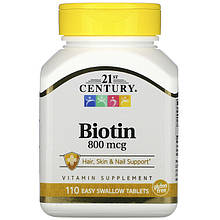Биотин 21st Century "Biotin" 800 мкг (110 таблеток)