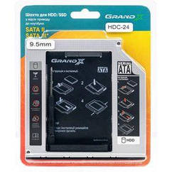Адаптер Grand-X для під'єднання HDD 2.5" у відсік приводу ноутбука SATA/SATA3 Slim 9.5 мм (HDC-24)