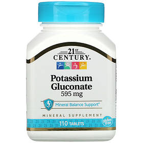 Глюконат калію, 21st Century "Potassium Gluconate" 595 мг (110 таблеток)