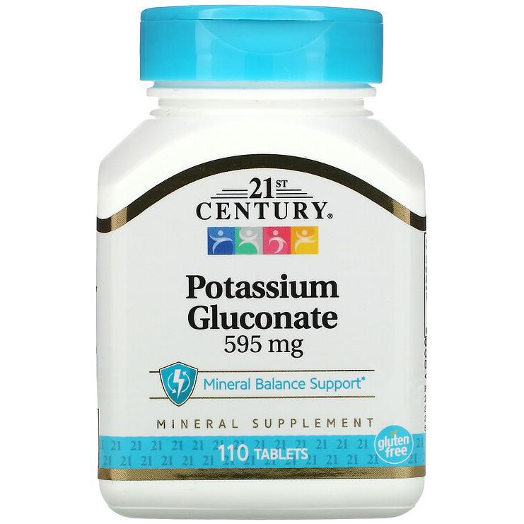 Глюконат калію 21st Century "Potassium Gluconate" 595 мг (110 таблеток)
