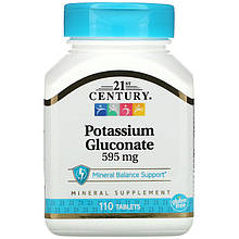 Глюконат калію 21st Century "Potassium Gluconate" 595 мг (110 таблеток)
