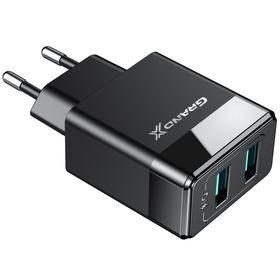 Мережевий зарядний пристрій для Grand-X (2xUSB 2.4 А) Black (CH-50)