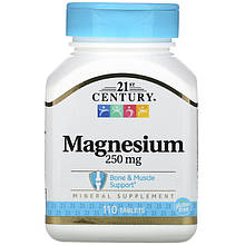 Магній 21st Century "Magnesium" 250 мг, підтримка кісток і м'язів (110 таблеток)
