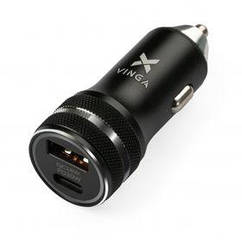 Зарядний пристрій Vinga QC3.0 + PD Quick Car Charger aluminium 36W Max black (VCCQPAC)