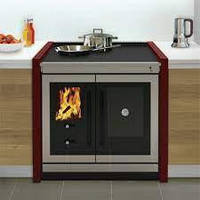 Опалювально-варильна кухонна піч на дровах з плитою та духовкою, буржуйка для будинку MBS Strong бордовий