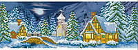Набор для вышивки бисером " Рождественская ночь " зима снег сосны луна полная выкладка,Чехия 40х17,5 см