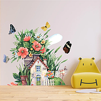 Интерьерная наклейка Маленький домик Набор XL 1050х1050мм глянцевая Акварельный декор для детей ПВХ