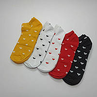 Носки короткие женские с принтом сердечки Twinsocks р-23-25(38-40) горчичный, белый, красный, черный