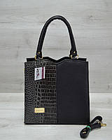 Класична жіноча сумка Трикутник чорного кольору з сірим крокодилом
