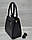 Класична жіноча сумка Трикутник чорного кольору з сірим крокодилом, фото 2