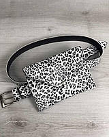 Женская сумка на пояс черно-белый леопард