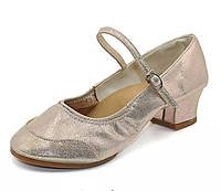 Туфли для танцев золотистые, блок каблук 4 см, 36р